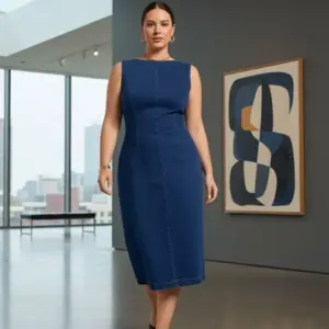 Lovshy Classic Blue Sleeveless Denim Dress