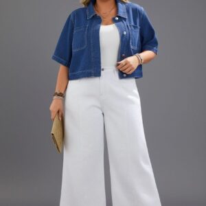 Casual Blue Short Sleeve Denim Overshirt