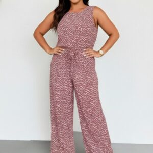 Lovshy Mauve Polka Dot Sleeveless Jumpsuit