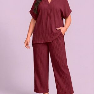 Notched  Blouse and Pants Set of 2 mn