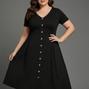 Curvy Front A Line Dress for Women bl