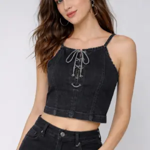 Women’s Lace-Up Denim Crop Top