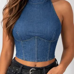 Denim Halter Neck Corset Style Top